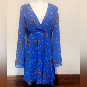 Free People Royal Blue Floral Wrap Dress